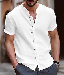 levne -Pánské Košile plátěná košile Letní košile Plážová košile Černá Bílá Vodní modrá Krátký rukáv Bez vzoru Kulatý límeček Léto Ležérní Denní Oblečení
