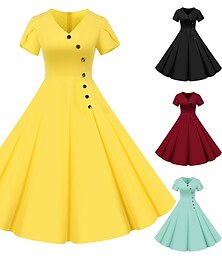 olcso -Viras virágos vintage Grease jelmezek ruha parti jelmez A-vonalú ruha fancy ruha női Halloween karnevál álarcosbál parti  esti hazatérő felnőtt ruha hazatérő ruhák