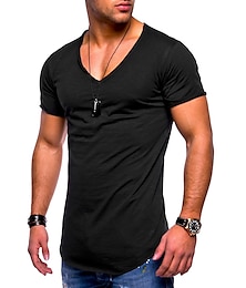 ieftine -comerț exterior vară nou tricou cu mânecă scurtă pentru bărbați cu decolteu în V tricou casual pentru bărbați de culoare uni bărbați