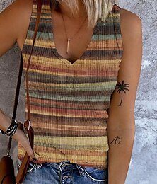 economico -Top Camisole da Donna per Uscire Top Basici a Righe con Bottoni Stampa Senza Maniche Top Regolari V Collo Casual Rosa Blu Viola Khaki