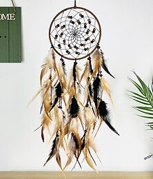 baratos -apanhador de sonhos marrom presente feito à mão pena gancho flor carrilhão de vento com um círculo ornamento para pendurar na parede decoração arte estilo boho 16x56cm/6.2''x22''