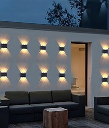 ieftine -lampă solară de perete strălucește în sus și în jos 6 led-uri în aer liber, rezistentă la apă, în curte, în aer liber, vilă, gard de perete, iluminat pentru veranda, decorare, lumini solare pentru spălat perete