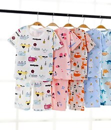 economico -Bambino (1-4 anni) Da ragazzo 2 pezzi Set pigiama Manica corta Bianco Rosa Blu marino Animali Cartoni animati Girocollo Estate Primavera Essenziale Interni 3-7 anni