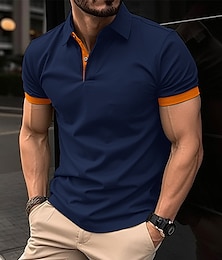 cheap -Men's Polo Shirt Golf Shirt Casual Holiday Lapel Classic Short Sleeve Fashion Basic Plain Button Summer Regular Fit Black Pink Wine Navy Blue Blue Orange Polo Shirt