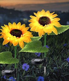 preiswerte -Solarbetriebene Sonnenblumenlichter, Solar-Gartenlichter, dekorative LED-Garten-Blumenstäbe für den Außenbereich als Dekoration für Wege und Rasen
