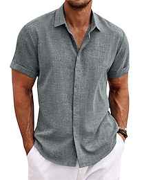 abordables -Homme Chemise Chemise Lin Chemise décontractée Chemisette Chemise d'été Chemise de plage Chemise boutonnée Noir Blanche Rose Claire Manche Courte Plein Revers Eté Casual du quotidien Vêtement Tenue