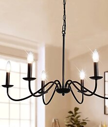 economico -Lampadario nero a 6 luci lampadari in ferro industriale rustico illuminazione per cucina, sala da pranzo, soggiorno, camera da letto, 35 pollici, e12,110-240v