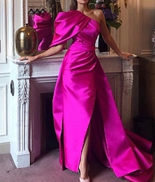 preiswerte -Meerjungfrau Abendkleid Sexy Kleid Sommer Gericht Zug Ärmellos Eine Schulter Herbst Hochzeitsfeier Satin mit gerafftem Schlitz 2025