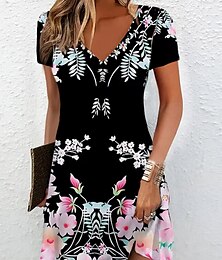 preiswerte -Damen Sommerkleid Kleid drucken Blumen Bedruckt V Ausschnitt Minikleid Täglich Verabredung Kurzarm Sommer Frühling