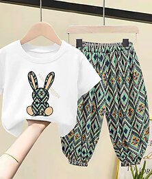 cheap -2 Pieces Kids Girls' Geometric Pants Suit Set Short Sleeve Fashion Outdoor 3-7 Years Summer Black White Yellow
