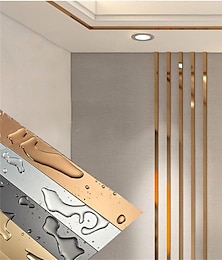 economico -1 rotolo adesivo da parete in oro linee decorative piatte in acciaio inossidabile titanio parete soffitto bordo striscia specchio decorazione soggiorno