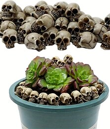 お買い得  -20個のミニスカル、ハロウィーンの小さなスケルトンヘッド植木鉢の装飾、リアルなスカルクラフト、庭の装飾、盆栽、中庭の装飾