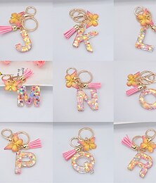 abordables -Nouveau porte-clés en résine exquis 26 lettres avec pompon rose dégradé papillon pendentif porte-clés femmes sac ornements accessoires cadeau