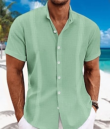 economico -Per uomo Camicia Camicia Guayabera camicia di lino Camicia con bottoni Camicia estiva Camicia da spiaggia Nero Bianco Blu Manica corta Liscio Colletto Estate Informale Giornaliero Abbigliamento