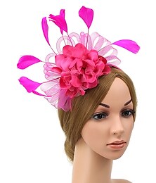 economico -Fascinators kentucky derby cappello copricapo organza cappello fedora vacanza cocktail retrò elegante con piuma copricapo di puro colore copricapo