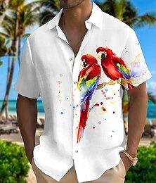 cheap -Men's Shirt Floral Bird GraphicTurndown Pink Red Purple Green Gray Outdoor Street Short Sleeves Print Clothing Apparel Fashion Designer Casual Soft