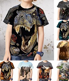 billiga -Barn Pojkar T-shirt Tee Djur Dinosaurie Kortärmad Crewneck Barn Top Ledigt Häftig Dagligen Sommar Flerfärgad 3-12 år
