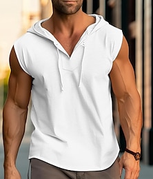 cheap -Men's Tank Top Vest Top Undershirt Sleeveless Shirt Plain Hooded Outdoor Going out Sleeveless Clothing Apparel Fashion Designer Muscle