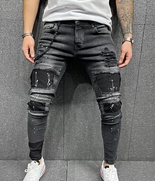 cheap -Men's Jeans Skinny Trousers Denim Pants Pocket Ripped Plain Comfort Breathable Casual Daily Fashion Casual Black