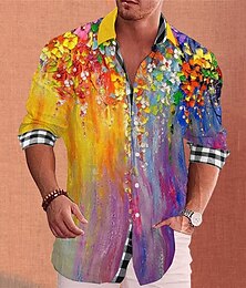 preiswerte -Herren Blumen Hemd Aloha-Shirt Langarm Modisch Strassenmode Designer Outdoor Casual Täglich Sommer Frühling Herbst Umlegekragen Bedruckt Schwarz Weiß Rote Marineblau Violett