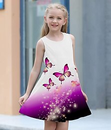 Χαμηλού Κόστους -Κορίτσια » 3D Γραφική Πεταλούδα Φόρεμα Αμάνικο 3D εκτύπωση Καλοκαίρι Άνοιξη Αθλήματα & Ύπαιθρος Καθημερινά Αργίες χαριτωμένο στυλ Καθημερινό Γλυκός Παιδιά 3-12 χρόνια