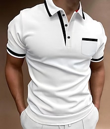 billiga -Herr POLO Shirt Golftröja Ledigt Sport Kavajslag Kortärmad Mode Grundläggande Färgblock Lappverk Framficka Sommar Normal Vit Rubinrött Marinblå Blå Grå POLO Shirt