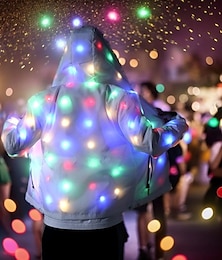 economico -giacca luminosa da donna con cappuccio da uomo cappotto con led luminoso per feste bar dj costume di scena abbigliamento da ballo lavabile taglie forti