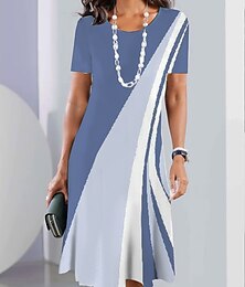 ieftine -Pentru femei Rochie Mini Rochii Tricou Rochie de Vară Rochie de vară Rochie imprimata Modă Șic Stradă Modern În aer liber Zilnic Ieșire Fit regulat Geometric Bloc Culoare Manșon scurt Stil Nautic