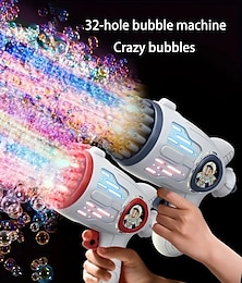 cheap -1pc Bubble Machine For Toddlers 32 Hole Light Up Bubble Maker For Kids Automatic Bubble Blower Bubble Blaster Summer Outdoor Toys Birthday Party Favor Gift