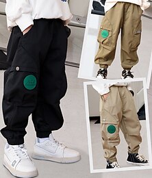 abordables -pantalones cargo para niños con bolsillo verde negro color sólido otoño primavera parte inferior casual activa 3-8 años