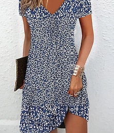 Χαμηλού Κόστους -Γυναικεία Καλοκαιρινό φόρεμα Φόρεμα εκτύπωσης Φλοράλ Ditsy Floral Στάμπα Λαιμόκοψη V Μίνι φόρεμα Καθημερινά Ημερομηνία Κοντομάνικο Καλοκαίρι Άνοιξη