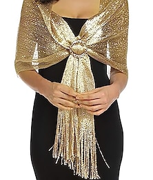 voordelige -glamoureuze metallic sjaals met kwastjes voor bruiloftsgasten en ronde gesp - perfect voor avondfeesten&amp; bruiloften