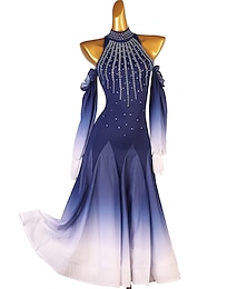 お買い得  -ボールルームダンス ドレス クリスタル / ラインストーン 女性用 性能 訓練 長袖 スパンデックス オーガンザ