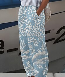 abordables -Femme Bouffant Mélange de Lin & Coton Plantes Jaune clair Rose Claire Décontractées Taille médiale Toute la longueur Eté Printemps