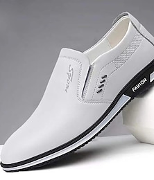abordables -Hombre Zapatos de taco bajo y Slip-On Negocios Diario PU Impermeable Cordones Negro / blanco Beige / Blanco Negro Primavera Otoño