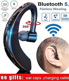 cheap -Wireless Bluetooth5.0 Headphone, Long Standby Business Earphone with Microphone, Waterproof Sport Bluetooth Headset, Noise Cancelling Earhook Earbuds for IOS Android Windows Smartphone