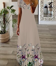 ieftine -Pentru femei Rochie Maxi lungă Rochie casual Rochie de vară Rochie imprimata Floral Modă Șic Stradă În aer liber Zilnic Dată Imprimeu Manșon scurt În V Rochie Fit regulat Negru Alb Roz Îmbujorat Var