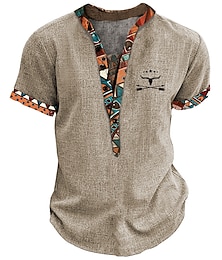 abordables -Homme Chemise Henley Shirt Graphic Tribal Mao Vêtement Tenue 3D effet Extérieur du quotidien Manche Courte Bouton Imprimer Mode Design basique