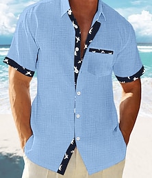 abordables -Homme Chemise Lin Chemisette Chemise d'été Chemise de plage Blanche Bleu Vert Manche Courte Rayé Revers Printemps été Hawaïen Vacances Vêtement Tenue Basique