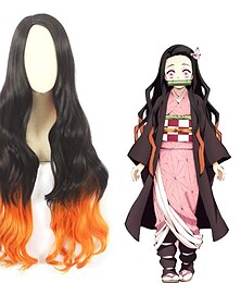 economico -parrucca cosplay kamado nezuko per uccisore di demoni, parrucca anime, parrucca personaggio per donne e ragazze, parrucca lunga ondulata (nera &amp; arancione) parrucche di Halloween