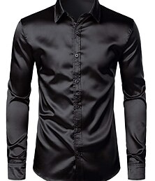 abordables -Homme Chemise Chemise boutonnée Chemise décontractée Chemisette Chemise d'été Chemise Satiné Noir Blanche Vin Bleu Vert manche longue Plein Revers du quotidien Vacances Vêtement Tenue Mode