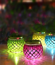 ieftine -Lampă solară din sticlă cu mozaic led Lampă cu bilă solară Lampă cu goluri pentru grădină decor pentru gazon Lampă peisaj impermeabilă în aer liber