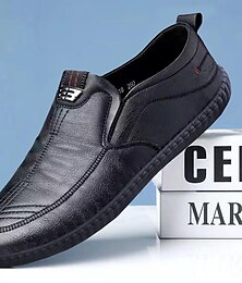 abordables -Mocassins à enfiler en similicuir noir pour homme avec semelle souple et empiècements latéraux élastiques, chaussures décontractées confortables pour la conduite, le bureau et le quotidien