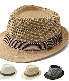 cheap -Unisex Boho Straw Hat Men Sun Hat Tape Decor Hollow Out Safari Hat Gambler Hat Khaki Licorice Mesh Stylish Casual Outdoor Holiday Going out Plain Sunscreen