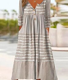 cheap -Women's Summer Dress Print Dress Stripe Button Pocket Split Neck Midi Dress Daily Short Sleeve Summer Spring