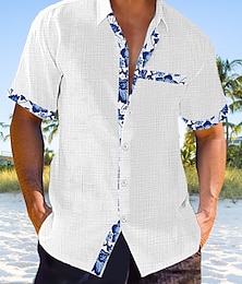 voordelige -Voor heren linnen overhemd Normaal shirt Zomer overhemd Strand hemd Zwart Wit Blozend Roze Korte mouw Effen Revers Lente zomer Hawaii Feestdagen Kleding Voorvak