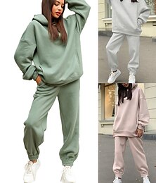 cheap -Women's Sweatsuit Activewear Set Yoga Set Winter Pocket Hooded Solid Color Tracksuit Green White Yoga Gym Workout Running Thermal Warm Sport Activewear / Athletic / Athleisure