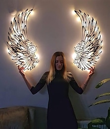 ieftine -decor de artă de perete cu aripi de înger cu lumini, metal 3d aripi de înger sculptură de perete artă de interior agățat de perete în aer liber pentru acasă dormitor sufragerie grădină birou