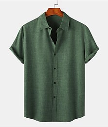 abordables -Hombre Camisa camisa de lino Camisa de lino de algodón Camisa casual Camisa de verano Camisa de playa Negro Rosa Verde Oscuro Manga Corta Plano Diseño Verano Casual Diario Ropa