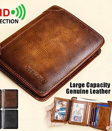 abordables -Men's Wallet Credit Card Holder Wallet Cowhide Shopping Daily Zipper Large Capacity Foldable Durable Solid Color Black Blue Brown